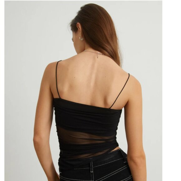 NWT Commense Semi-Sheer Ruched Mesh Cami Crop Top Size XL - Picture 2 of 9